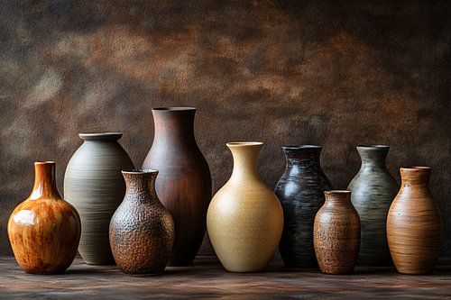 Keramische vazen in warme tinten