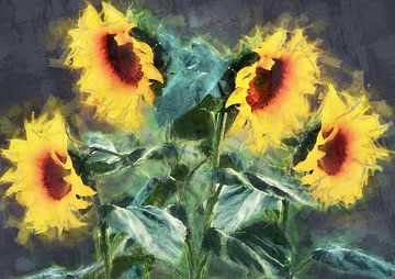 Sonnenblumen Ölfarbe von Bert Hooijer