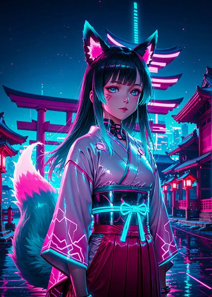 Anime Fox Girl Kitsune Kimono Japan by Ruzerin