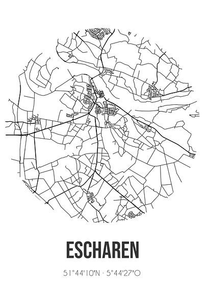 Escharen (North Brabant) | Map | Black and White by Prints of Place