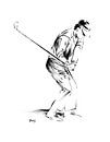 Illustration sportive d'un joueur de golf. Peinture acrylique noire sur papier par Galerie Ringoot Aperçu