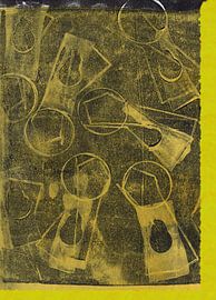 Art abstrait moderne. Formes organiques en jaune pastel et néon et en noir. sur Dina Dankers