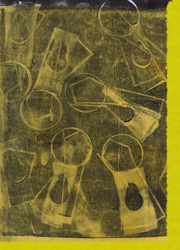 Moderne abstracte kunst. Organische vormen in pastel en neon geel en zwart