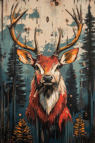 Cerf rouge sur fond de bois rustique