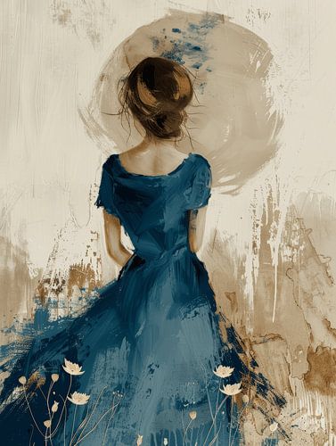 Modern en abstract portret in blauw en aardetinten