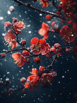 Rode winterbloemen van haroulita