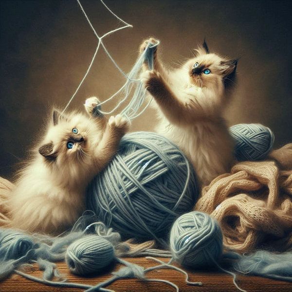 Les chatons ragdolls jouent avec la laine par Bernhard Karssies