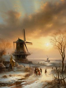 Niederländische Winterlandschaft mit Windmühle von Preet Lambon