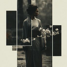 Frau im Kimono mit floralem Muster von Ariadna de Raadt-Goldberg