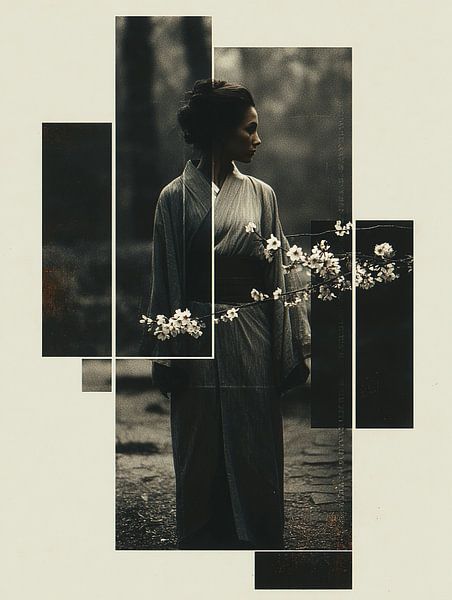 Frau im Kimono mit floralem Muster von Ariadna de Raadt-Goldberg