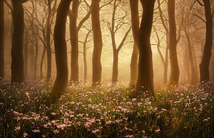 Sonnenaufgang im Wald, Art Illustration