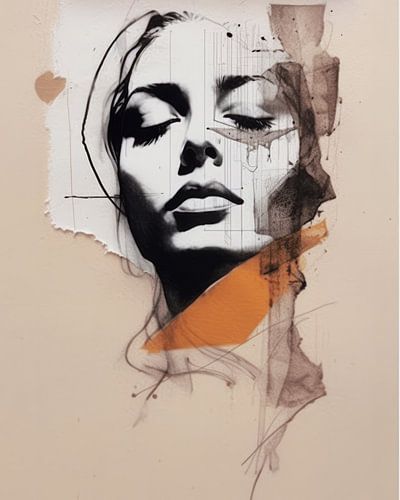 Mixed media portret in collage stijl