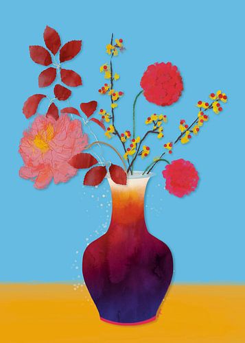 Flowers on coloured vase