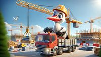 Hardwerkende ooievaar als site manager op de bouwplaats van artefacti thumbnail
