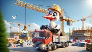 Fleißiger Storch als Bauleiter auf der Großbaustelle