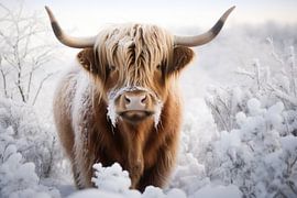 Schottischer Highlander im Schnee bedeckt von Digitale Schilderijen