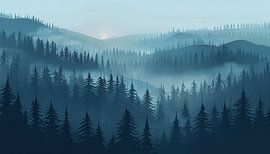 Das nebelverhangene Evergreen-Tal: Eine stimmungsvolle Waldlandschaft von Artistic