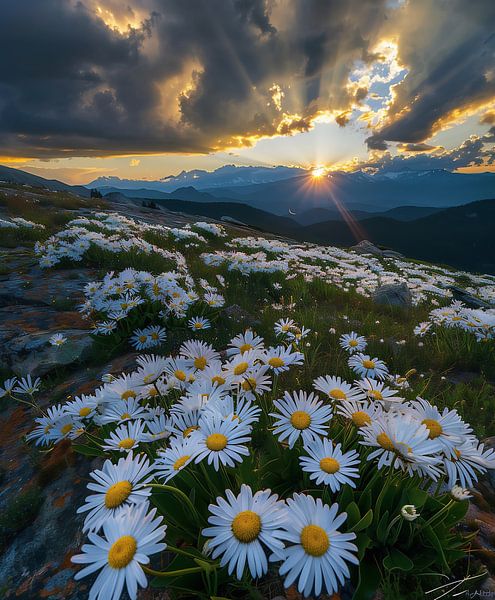 Lichtspel over een bloemenveld van fernlichtsicht