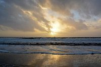 sundown, beach, gold colored