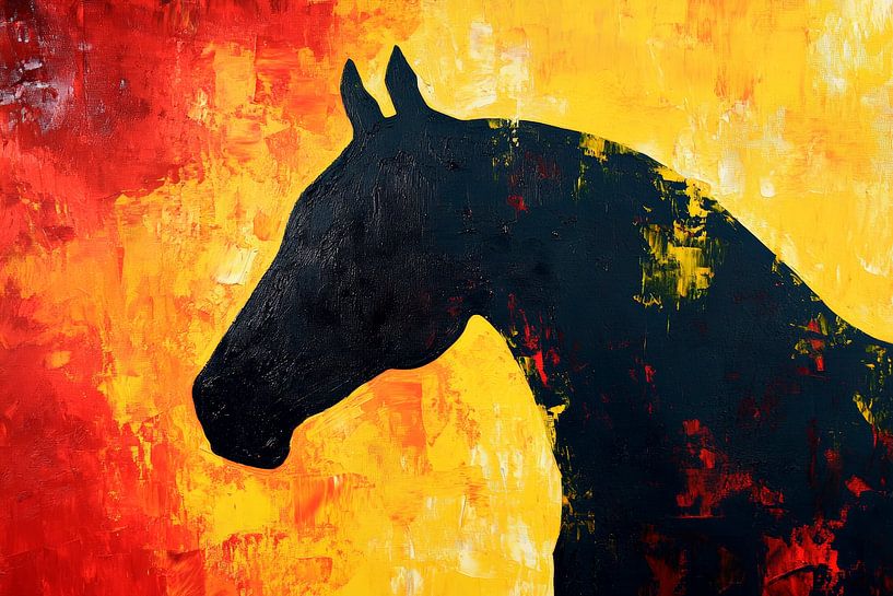 Horse silhouette in front of a colourful play of colours by Poster Art Shop