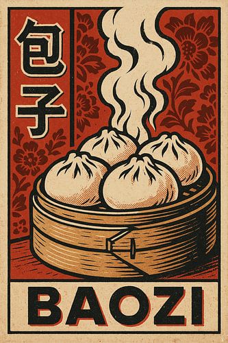 Retro Baozi Poster - Vintage Chinees Gestoomd Broodje Muurkunst