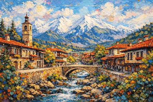 Bansko, Bulgarije een impressionistisch schilderij.