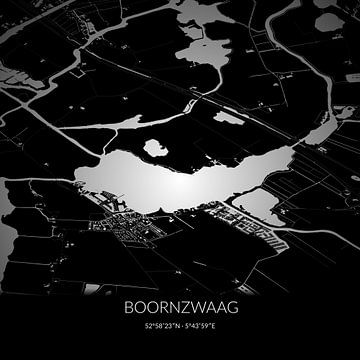 Black-and-white map of Boornzwaag, Fryslan. by Rezona