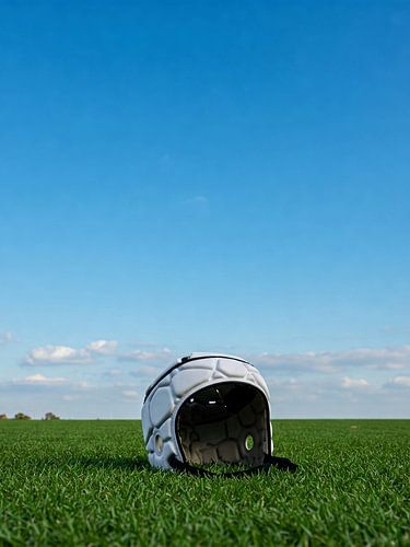 Minimalistische rugbyhelm op gras