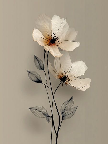 Poetic floral splendour - minimalist flowers in warm tones by MArt