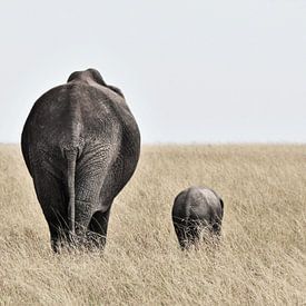 Elephant with little one by Esther van der Linden