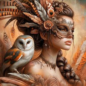 Frau mit Federn und Schleiereule von ¡ guay !