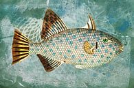 Blue-Green Fish with Spots van Behindthegray thumbnail