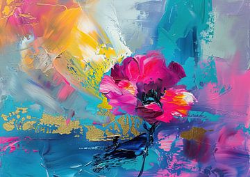 Modern minimalistische Bloem van Abstract Schilderij