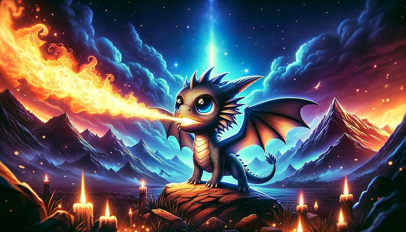 Feurige Nacht: Kleiner Drache zündet den Himmel an von artefacti