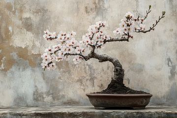 Bonsai stilleven van een amandelbloesem van Digitale Schilderijen