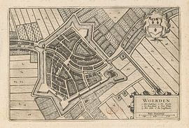 Old map of Woerden from around 1652.
