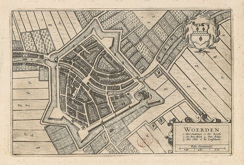 Alte Karte von Woerden aus der Zeit um 1652. von Gert Hilbink