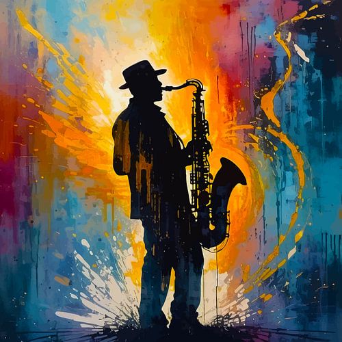 Epische Saxofoonvoorstelling - Abstract Silhouet Kunst