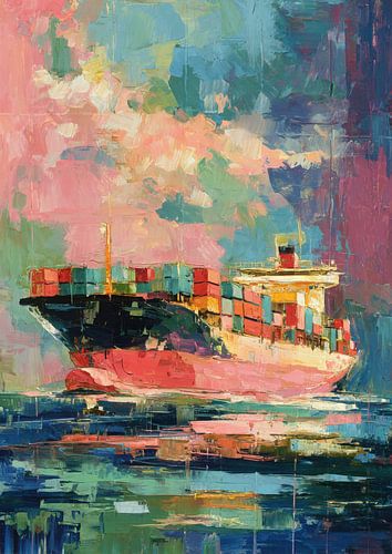 Impressionist cargo ship at sea