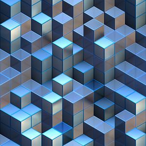 Abstrakte blaue Türme aus Würfeln