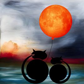 Mooncats – they dream of the moon and love by Isa Bild