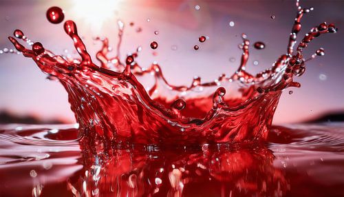 Druppels met rode kleur in het water