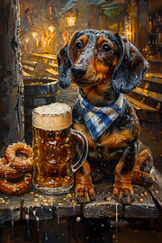 Dackel mit Brezel und Bier in München von Erika Kaisersot