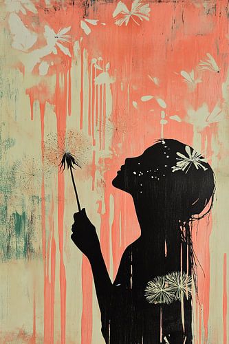 Silhouet vrouw en dandelion