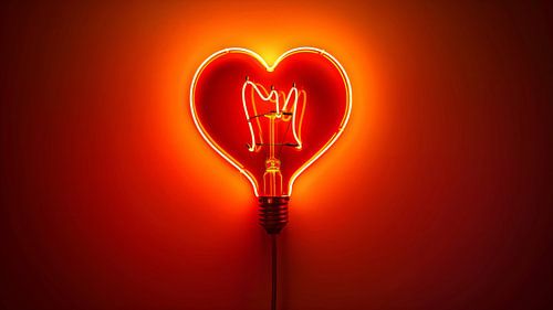 Helder hart. Neon teken. Retro neon hartteken op paarse achtergrond. Ontwerpelement voor Happy Valentine's Day. Klaar voor je ontwerp, wenskaart, banner. Vectorillustratie.