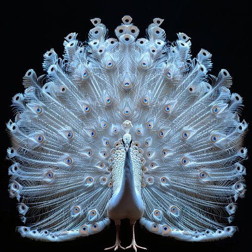 Élégant paon blanc déployant ses plumes