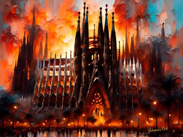 La Sagrada Familia, Barcelona, Spanje bij zonsondergang van Johannas Art Creations