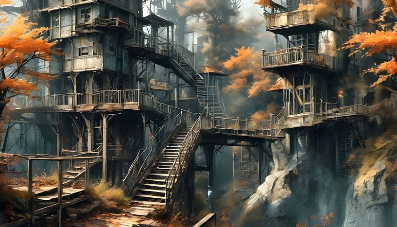 City in an autumnal forest by Nick Wendt