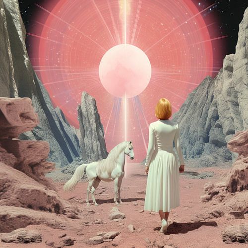 Weißes Pferd Zeitreise Collage Kunst