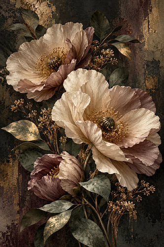 Große Vintage-Blumen mit goldenen Akzenten